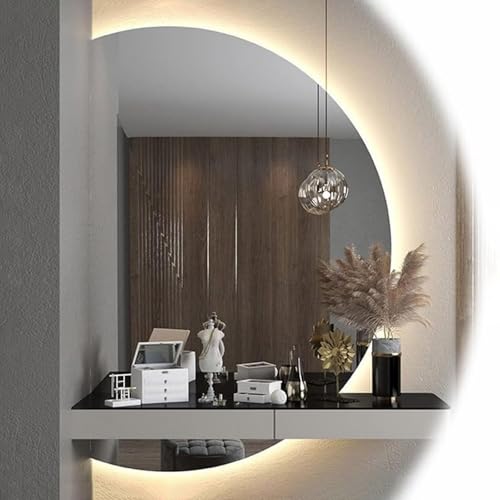 ZYBOWAYL 3 Lichtfarbe Rahmenlos Badspiegel, Groß Halbrunder LED Dimmbar Intelligent Wandspiegel, Explosionsgeschützter HD Ganzkörperspiegel(Left Cut,100x70cm/39x28) von ZYBOWAYL