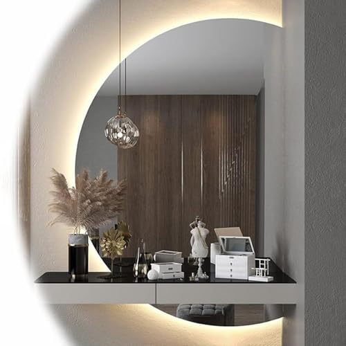 ZYBOWAYL 3 Lichtfarbe Rahmenlos Badspiegel, Groß Halbrunder LED Dimmbar Intelligent Wandspiegel, Explosionsgeschützter HD Ganzkörperspiegel(Right Cut,120x80cm/47x32) von ZYBOWAYL