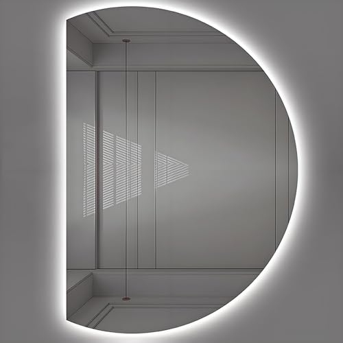 ZYBOWAYL 3-farbig Dimmbar Badezimmer Kosmetikspiegel, Großer Halbmond Ganzkörperspiegel Rahmenlose LED Beschlagfrei für Eingangsbereich Heimdekoration(Left Cut,43" L x 28" W) von ZYBOWAYL