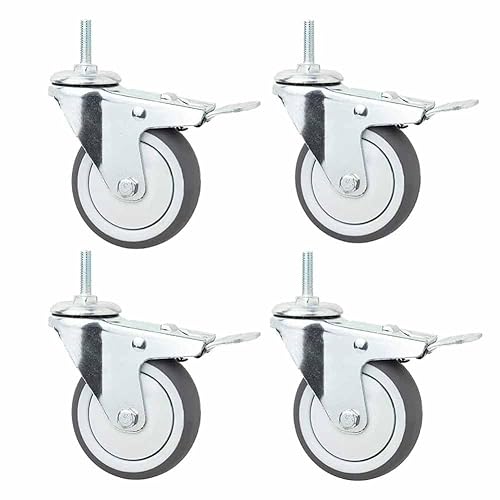 ZYBOWAYL 75mm Gummirollen Leiseräder Möbelrollen Lenkrollen mit Bremse M8*25mm Gewinde Schwerlastrollen Tragkraft 130kg 4er Set (Color : With brake, Size : 3"/75mm) von ZYBOWAYL