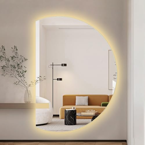 ZYBOWAYL 90x60cm Antibeschlag Spiegel, 100x70cm LED Dimmbar Rahmenlos Badspiegel, 3 Lichtfarben 3000K-6000K Wandspiegel für Badezimmer Schlafzimmer(Left Cut,120x80cm/47x32in) von ZYBOWAYL