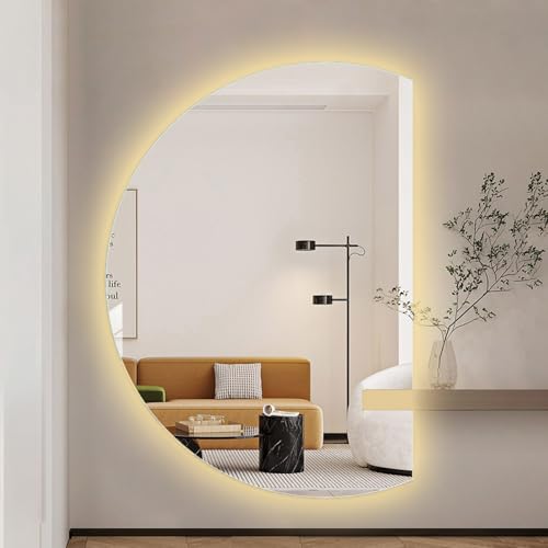 ZYBOWAYL 90x60cm Antibeschlag Spiegel, 100x70cm LED Dimmbar Rahmenlos Badspiegel, 3 Lichtfarben 3000K-6000K Wandspiegel für Badezimmer Schlafzimmer(Right Cut,120x80cm/47x32in) von ZYBOWAYL