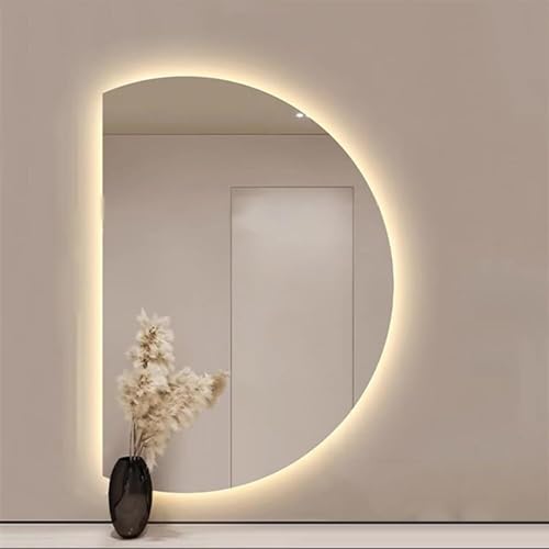ZYBOWAYL Badezimmerspiegel mit 3 Lichtfarbe dimmbar 90×60cm, Mode Halbrunde Anti-Beschlag Wandspiegel 120×80cm, Schminkspiegel mit Touch Schalter(Left Cut,120x80cm/47x32in) von ZYBOWAYL