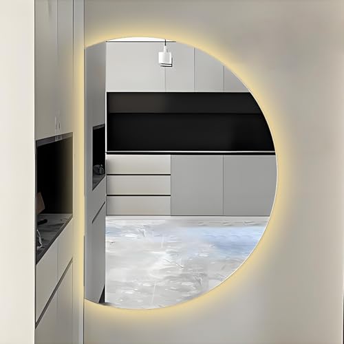 ZYBOWAYL Beschlagfrei Badspiegel mit Beleuchtung, Halbrund LED 3 Lichtfarben Wandspiegel mit Touchschalter, Intelligent Rahmenloser Schminkspiegel(Left Cut,110x70cm/43x28in) von ZYBOWAYL