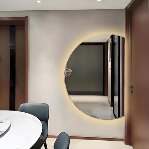 ZYBOWAYL Beschlagfrei Rahmenloser Wandspiegel, Halbrund LED Badspiegel mit Touch Schalter 3000-6000K Warmweiß-Kaltweiß-Neutral, Explosionsgeschützter(Right Cut,90x60cm/35x24) von ZYBOWAYL