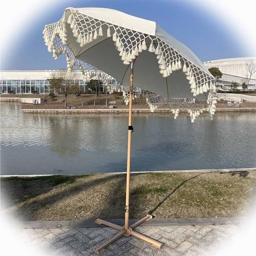 ZYBOWAYL Boho-Sonnenschirm mit Fransen 200cm/6.6Ft Strandschirm Sonnenschutz Neigbar Gartenschirm Tischschirm Knickbar Tragbarer Balkonschirm Dekoschirm für Garten Strand Urlaub Outdoor (Color : with von ZYBOWAYL