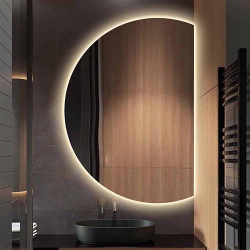 ZYBOWAYL Dimmbar Rahmenloser Bad Dekospiegel, Halbrunder Wasserdicht Wandspiegel, 3 Farbtemperatur LED Badspiegel, Entfoggen HD Ganzkörperspiegel(Right Cut,130x90cm/51x35in) von ZYBOWAYL