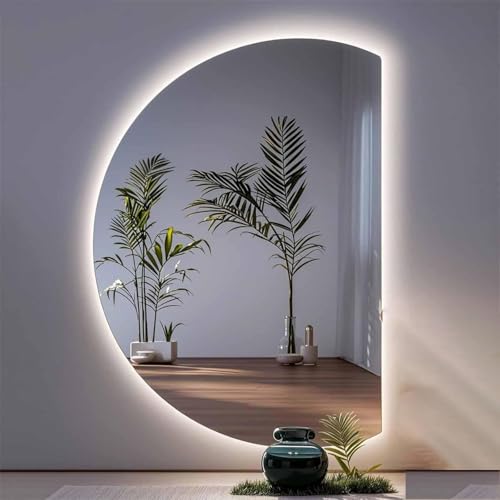 ZYBOWAYL Großer Halbmond Schminkspiegel mit LED 3 Farben Licht Antibeschlag und Touch Schalter, HD Badezimmerspiegel Badspiegel Wasserdicht Wandspiegel(Right Cut,130x90cm/51x35in) von ZYBOWAYL