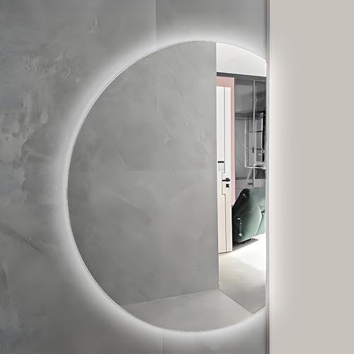 ZYBOWAYL Großer Halbrunder Wandspiegel mit Beleuchtung, 3 Farben LED Badezimmerspiegel, Antibeschlag Kosmetikspiegel, Rahmenloser Bad Spiegel(Right Cut,120x80cm/47x32) von ZYBOWAYL