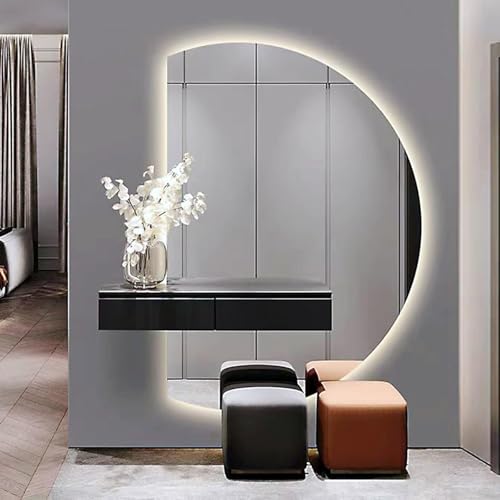 ZYBOWAYL HD Großer Halbrunder Wandspiegel, Beschlagfrei Rahmenloser LED 3 Lichtfarbe Dekorative Badezimmerspiegel, für Ankleidezimmer Wohnzimmer(Left Cut,110x70cm/43x28) von ZYBOWAYL