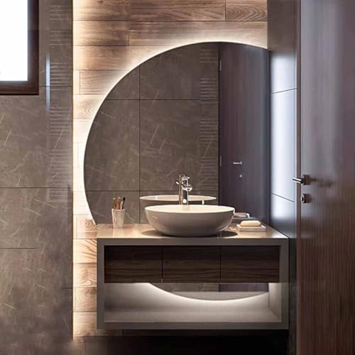 ZYBOWAYL Halbkreis Beschlagfreier Kosmetikspiegel, LED Rahmenloser Wandspiegel mit 3-farbig Beleuchtung, Explosionsgeschützter Schminkspiegel(Right Cut,120x80cm/47x32) von ZYBOWAYL