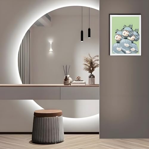 ZYBOWAYL Halbmond LED Badezimmerspiegel Mit 3-farbig Licht 110/120cm, Beschlagfrei Hintergrundbeleuchtung Kosmetikspiegel, Wasserdicht Explosionsgeschützt(Right Cut,39" L x 28" W) von ZYBOWAYL