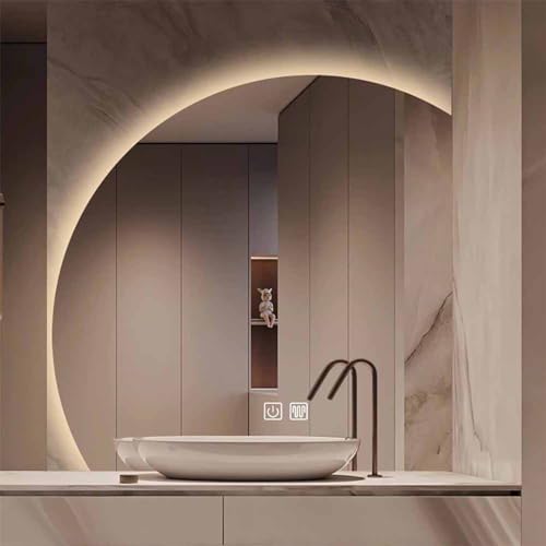 ZYBOWAYL Halbmond Schminkspiegel mit Beleuchtung 3000-6000K Einstellbar Lichtspiegel 90x90cm Halbrunder Antibeschlag Spiegel mit Touchschalter Unregelmäßiger Dekospiegel für Wohnzimmer(Right Under cut ZYBOWAYL Halbmond Schminkspiegel mit Beleuchtung 3000-6000K Einstellbar Lichtspiegel 90x90cm Halbrunder Antibeschlag Spiegel mit Touchschalter Unregelmäßiger Dekospiegel für Wohnzimmer(Right Under cut von ZYBOWAYL