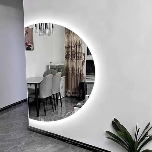 ZYBOWAYL Halbrund LED Badspiegel mit Touch-Schalter, Dimmbar 3 Lichtfarbe Einstellbare Wandspiegel, Beschlagfrei Rahmenloser Schminkspiegel(Left Cut,120x80cm/47x32) von ZYBOWAYL