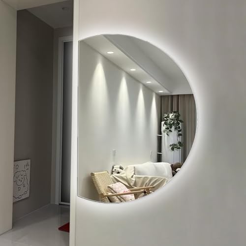 ZYBOWAYL Halbrund Rahmenloser Badezimmerspiegel Led Intelligent Badspiegel mit Touch-Schalter, 3 Lichtfarbe Einstellbare Beschlagfrei Wandspiegel(Left Cut,120x80cm/47x32) von ZYBOWAYL