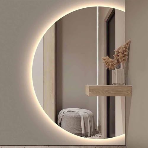 ZYBOWAYL Halbrunder LED Badspiegel mit Beleuchtung 90cm, Dimmbar 3 Lichtfarbe Badezimmerspiegel mit Touch Schalter Beschlagfrei 100cm Rahmenloser Wandspiegel(Right Cut,100x70cm/39x28in) von ZYBOWAYL