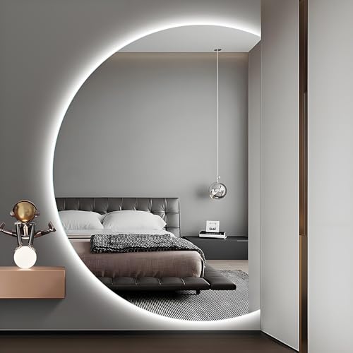 ZYBOWAYL Halbrunder LED Kosmetikspiegel mit 3 Lichtfarbe, Intelligent Rahmenloser HD Badezimmerspiegel, Beschlagfrei Explosionsgeschützter(Right Cut,120x80cm/47x32in) von ZYBOWAYL