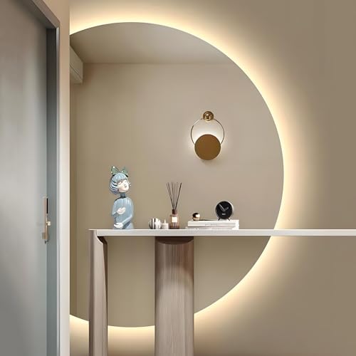 ZYBOWAYL Halbrunder Rahmenloser Badezimmer Wandspiegel, Intelligent LED Kosmetikspiegel mit Antibeschlag Touch-Schalter, Weißes/Neutrales/Warmes Licht(Left Cut,47" L x 32" W) von ZYBOWAYL