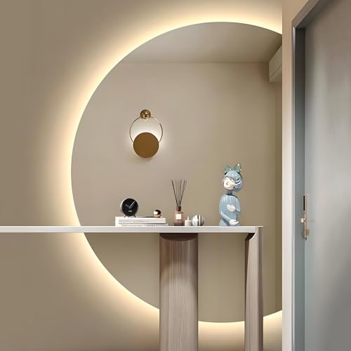 ZYBOWAYL Halbrunder Rahmenloser Badezimmer Wandspiegel, Intelligent LED Kosmetikspiegel mit Antibeschlag Touch-Schalter, Weißes/Neutrales/Warmes Licht(Right Cut,39" L x 28" W) von ZYBOWAYL
