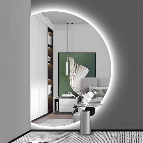 ZYBOWAYL Intelligent Hinterleuchteten Kosmetikspiegel, Rahmenloser Ganzkörperspiegel mit Touch-Schalter, Halbrunder Beschlagfrei Badezimmerspiegel(Left Cut,130x90cm/51x35) von ZYBOWAYL