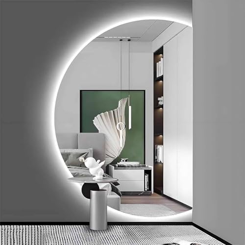 ZYBOWAYL Intelligent Hinterleuchteten Kosmetikspiegel, Rahmenloser Ganzkörperspiegel mit Touch-Schalter, Halbrunder Beschlagfrei Badezimmerspiegel(Right Cut,120x80cm/47x32) von ZYBOWAYL