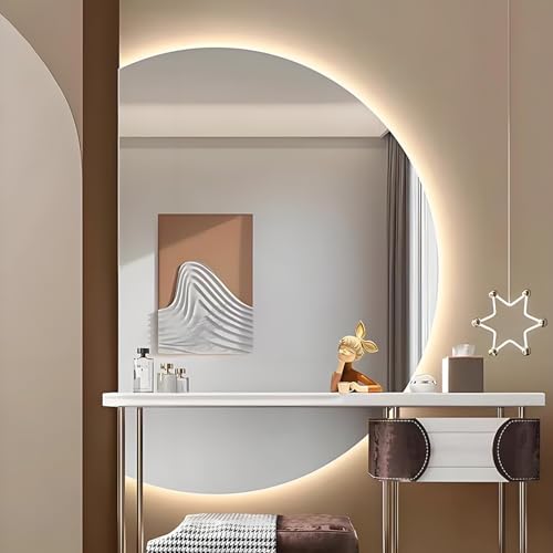 ZYBOWAYL Intelligenter Badezimmerspiegel, 3 Farben Dimmbarer Kosmetikspiegel mit Hintergrundbeleuchtung, Halbmond LED Wandspiegel mit Touch-Schalter(Left Cut,47"*32") von ZYBOWAYL