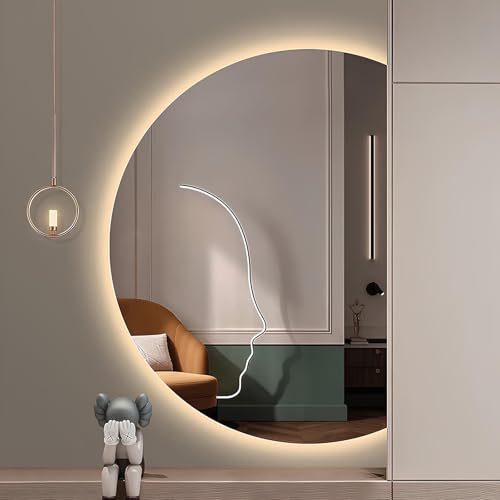 ZYBOWAYL Intelligenter Badezimmerspiegel mit 3 Lichtfarbe LED 90cm | 100cm | 110cm | 120cm | 130cm, Halbrunder Antibeschlag Kosmetikspiegel mit Touch-Schalter(Right Cut,39"*28") von ZYBOWAYL