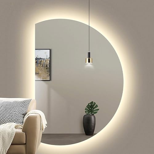 ZYBOWAYL LED Badspiegel mit 3 Lichtfarben Dimmbar 90x60cm, Halbrund Antibeschlag Schminkspiegel 130x90cm Explosionsgeschützter Badezimmerspiegel(Left Cut,120x80cm/47x32) von ZYBOWAYL