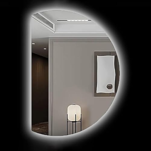 ZYBOWAYL LED Halbrund Intelligent Badspiegel, Beschlagfrei 3 Farblichter LED Wandspiegel, HD Explosionssicher Schminkspiegel 90/100/110/120/130cm(Left Cut,90x60cm/35x24) von ZYBOWAYL