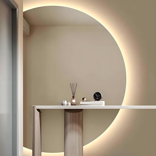 ZYBOWAYL LED Smart Ankleidespiegel, Halbmond Moderner HD Wasserdicht Antibeschlag Wand Badezimmerspiegel mit Hintergrundbeleuchtung in 3 Farben(Left Cut,90 * 60cm) von ZYBOWAYL