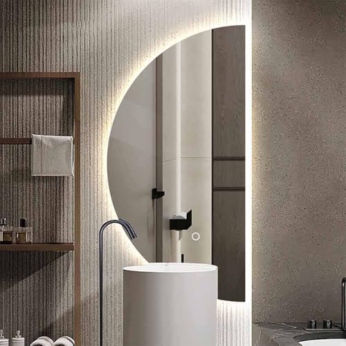 ZYBOWAYL Modern Badspiegel Intelligent Antibeschlag Wandspiegel 100/120cm Halbrunder 3 Lichtfarbe Dimmbar Schminkspiegel mit Touchschalter Rahmenloser Ganzkörperspiegel Halbmond für Wohnzimmer(Right c von ZYBOWAYL