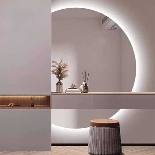 ZYBOWAYL Modern Rahmenloser Intelligent Badspiegel Vertikal Montage, Antibeschlag Dekospiegel mit Beleuchtung Dimmbar, Asymmetrisch LED Spiegel(Left Cut,130x90cm/51x35in) von ZYBOWAYL