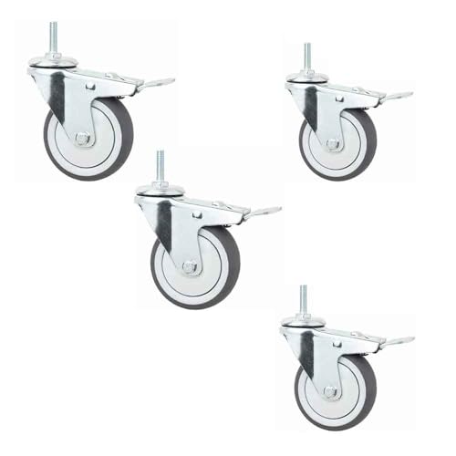 ZYBOWAYL Möbelrollen aus Gummi 75mm Lenkrollen mit Gewinde M8*25mm Transportrollen mit Bremse Leise Universal Rollen 360° Drehbar Schwenkrollen 4er Set von ZYBOWAYL