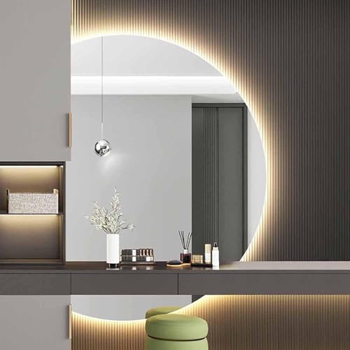 ZYBOWAYL Rahmenlos 3 Lichtfarben Dimmbar Wandspiegel 90/100cm Groß Halbrunder Beschlagfrei Badspiegel Intelligent LED Badezimmerspiegel(Left Cut,110x70cm/43x28) von ZYBOWAYL