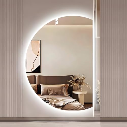 ZYBOWAYL Rahmenloser Badezimmerspiegel mit Hintergrundbeleuchtung 90/100/110/120/130cm, Beschlagfrei Intelligent Schminkspiegel mit 3-farbig LED Licht(Right Cut,100x70cm/39x28in) von ZYBOWAYL