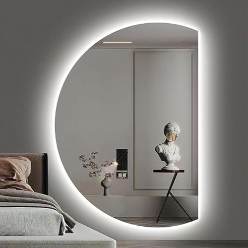 ZYBOWAYL Rahmenloser LED 3 Lichtfarbe Badspiegel Hinterleuchteten Groß Halbrunder Dimmbar Ganzkörperspiegel Antibeschlag Wandspiegel mit Touch-Schalter(Right Cut,100x70cm/39x28) von ZYBOWAYL