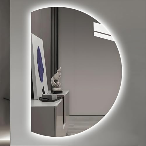 ZYBOWAYL Schminkspiegel Hintergrundbeleuchtung 90cm 100cm, Moderner Halbrunder Intelligent LED Badezimmerspiegel 120cm 130cm, 3-farbig Dimmbar(Left Cut,120 * 80cm) von ZYBOWAYL