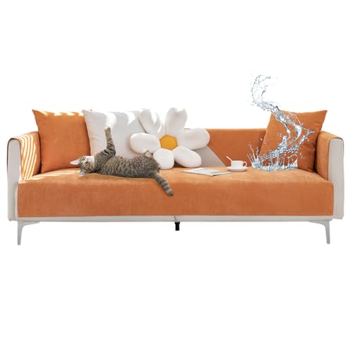 ZYBSLCSY 100% Wasserdicht Vier Jahreszeiten Sofabezug, Universell Gemütliche Chenille-Stoff Couchbezug Anti-Rutsch-Couchbezug, Möbelschutz Für Hunde (90×90cm,Orange) von ZYBSLCSY