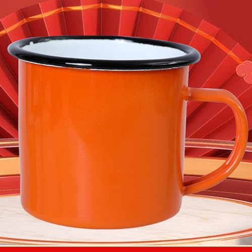 ZYBSLCSY Art Retro Emaille Tasse 2 4 6 Er-Set, Mehrweg Camping Becher Mit Henkel - 350 Ml, Porzellan Kaffeetassen Teetassen Set (Orange,2 Stück) von ZYBSLCSY