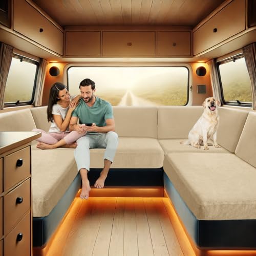 ZYBSLCSY Bezüge Wohnwagen Polster, Wohnwagen Polsterbezüge rutschfeste Mit 2 Festes Gummiband, Sofa Sitzkissen Bezüge Für Wohnwagenpolster Spannbezug Sitzbank (Beige,2-Sitzer) von ZYBSLCSY