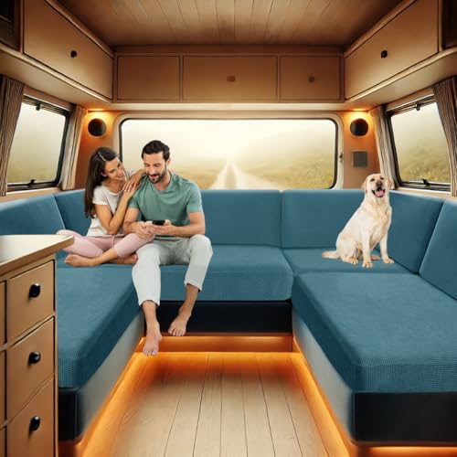 ZYBSLCSY Bezüge Wohnwagen Polster, Wohnwagen Polsterbezüge rutschfeste Mit 2 Festes Gummiband, Sofa Sitzkissen Bezüge Für Wohnwagenpolster Spannbezug Sitzbank (Blue,2-Sitzer) von ZYBSLCSY