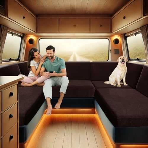 ZYBSLCSY Bezüge Wohnwagen Polster, Wohnwagen Polsterbezüge rutschfeste Mit 2 Festes Gummiband, Sofa Sitzkissen Bezüge Für Wohnwagenpolster Spannbezug Sitzbank (Dark Coffee,Großer 4-Sitzer) von ZYBSLCSY