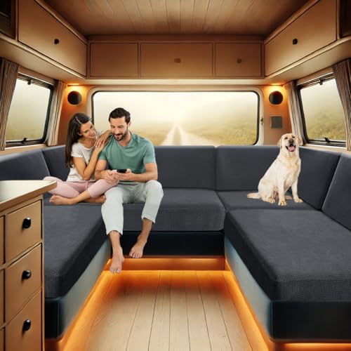 ZYBSLCSY Bezüge Wohnwagen Polster, Wohnwagen Polsterbezüge rutschfeste Mit 2 Festes Gummiband, Sofa Sitzkissen Bezüge Für Wohnwagenpolster Spannbezug Sitzbank (Dark Grey,Rückenlehne) von ZYBSLCSY