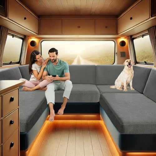 ZYBSLCSY Bezüge Wohnwagen Polster, Wohnwagen Polsterbezüge rutschfeste Mit 2 Festes Gummiband, Sofa Sitzkissen Bezüge Für Wohnwagenpolster Spannbezug Sitzbank (Light Grey,4-Sitzer) von ZYBSLCSY