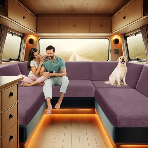 ZYBSLCSY Bezüge Wohnwagen Polster, Wohnwagen Polsterbezüge rutschfeste Mit 2 Festes Gummiband, Sofa Sitzkissen Bezüge Für Wohnwagenpolster Spannbezug Sitzbank (Purple,L Rückenlehne) von ZYBSLCSY
