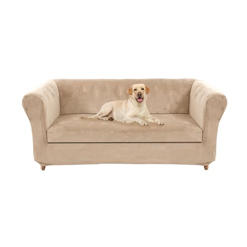 ZYBSLCSY Chesterfield Sofabezug Stretch-1 2 3 Stück Couchbezug Weicher Samt, Anti-Rutsch-Couchbezug Möbelschutz (Beige Grey,Love+1 pc 2-Seat) von ZYBSLCSY