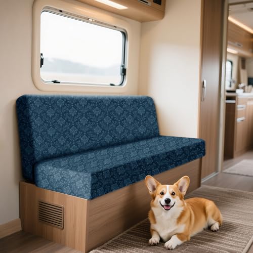 ZYBSLCSY Samt Geprägte Wohnwagen Polsterbezüge Im Set (2 Stück), rutschfeste Bezüge Für Wohnwagenpolster, Elastischer Sofa Sitzkissenbezug Für Wohnmobile Mit 4 Bändern (Blue,Rectangular - S) von ZYBSLCSY
