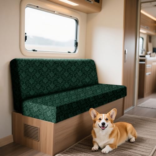 ZYBSLCSY Samt Geprägte Wohnwagen Polsterbezüge Im Set (2 Stück), rutschfeste Bezüge Für Wohnwagenpolster, Elastischer Sofa Sitzkissenbezug Für Wohnmobile Mit 4 Bändern (Green,Rectangular - L) von ZYBSLCSY
