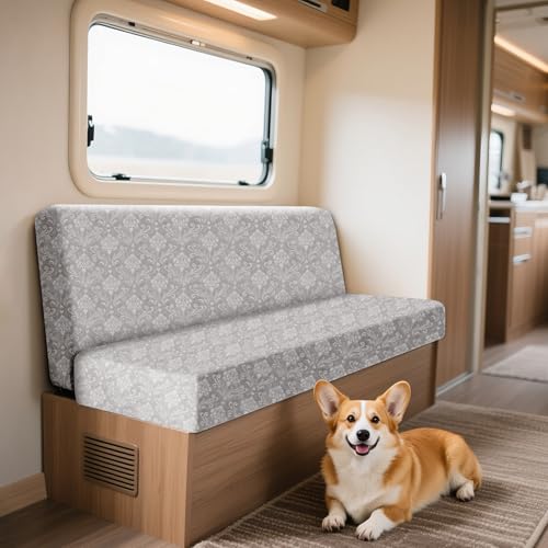 ZYBSLCSY Samt Geprägte Wohnwagen Polsterbezüge Im Set (2 Stück), rutschfeste Bezüge Für Wohnwagenpolster, Elastischer Sofa Sitzkissenbezug Für Wohnmobile Mit 4 Bändern (Light Gray,Rectangular - S) von ZYBSLCSY