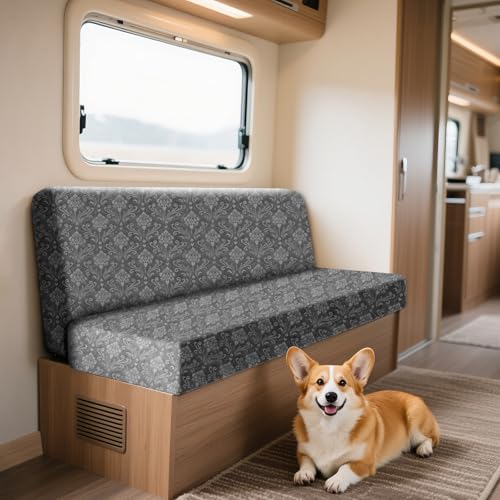 ZYBSLCSY Samt Geprägte Wohnwagen Polsterbezüge Im Set (2 Stück), rutschfeste Bezüge Für Wohnwagenpolster, Elastischer Sofa Sitzkissenbezug Für Wohnmobile Mit 4 Bändern (Med Gray,Rectangular - S) von ZYBSLCSY